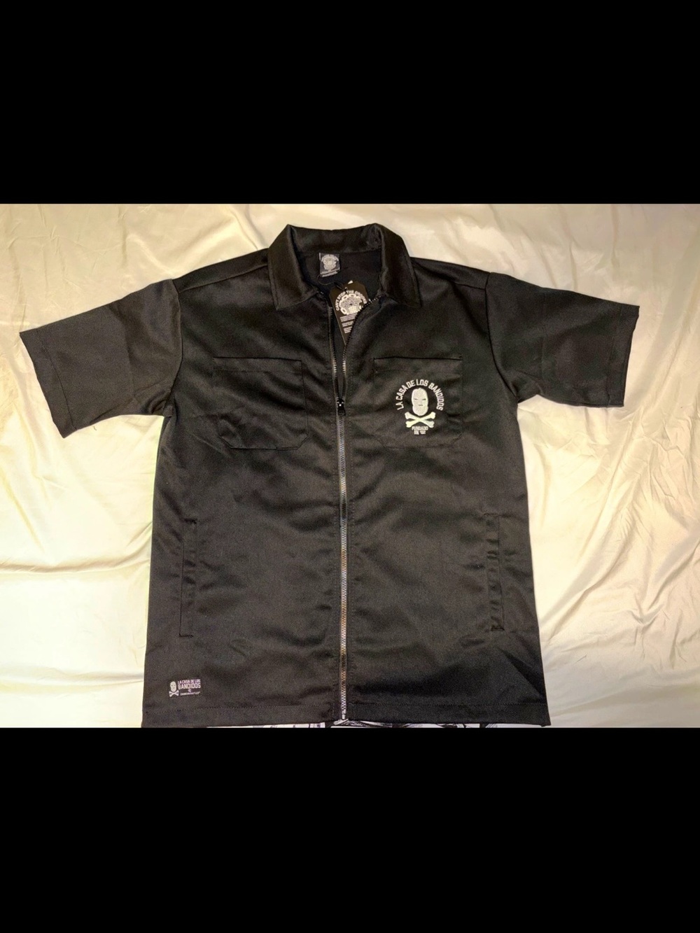 Crooks & Castles Black Short Sleeve Zip-Up Polo with Skull Logo